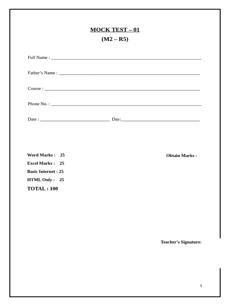 Mock Test: MS Word, Excel, HTML, Internet | PDF | World Wide Web ...