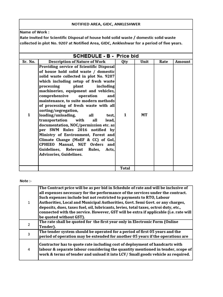 BOQ Item Rate Ank NA GIDC | PDF | Waste | Municipal Solid Waste