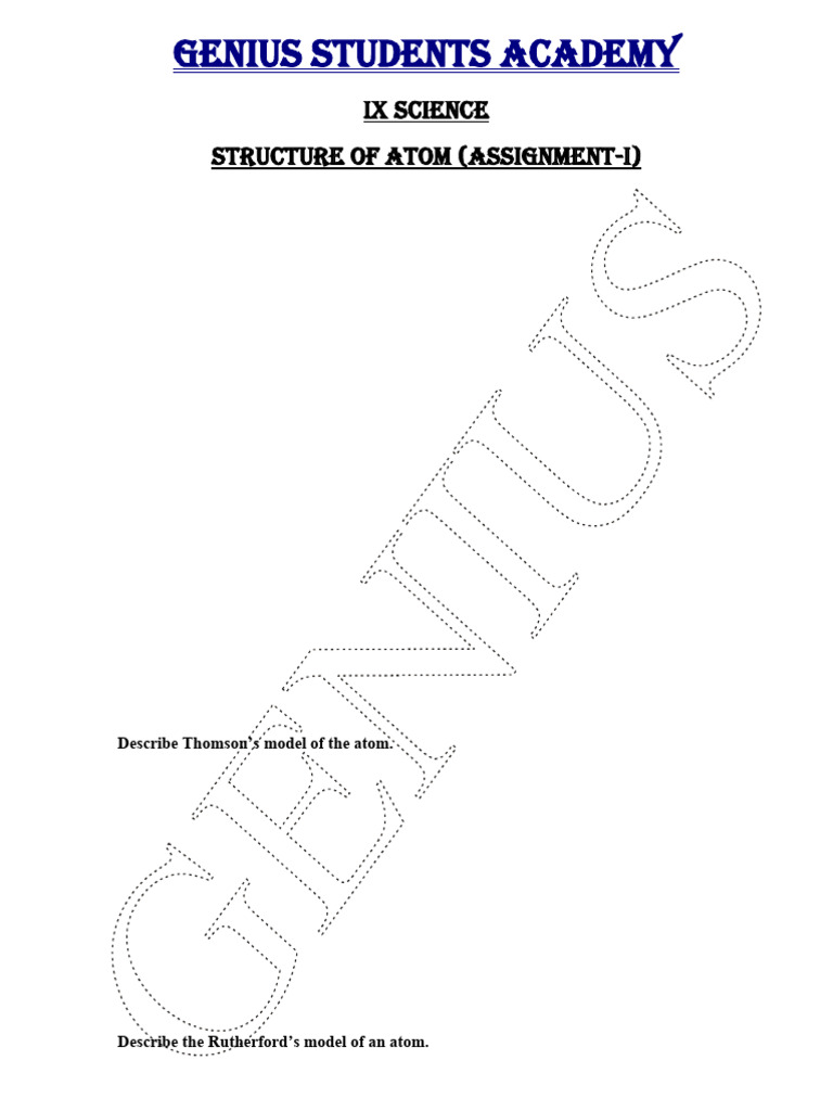Assign. - 1 - Structure of An Atom | PDF | Atoms | Ion