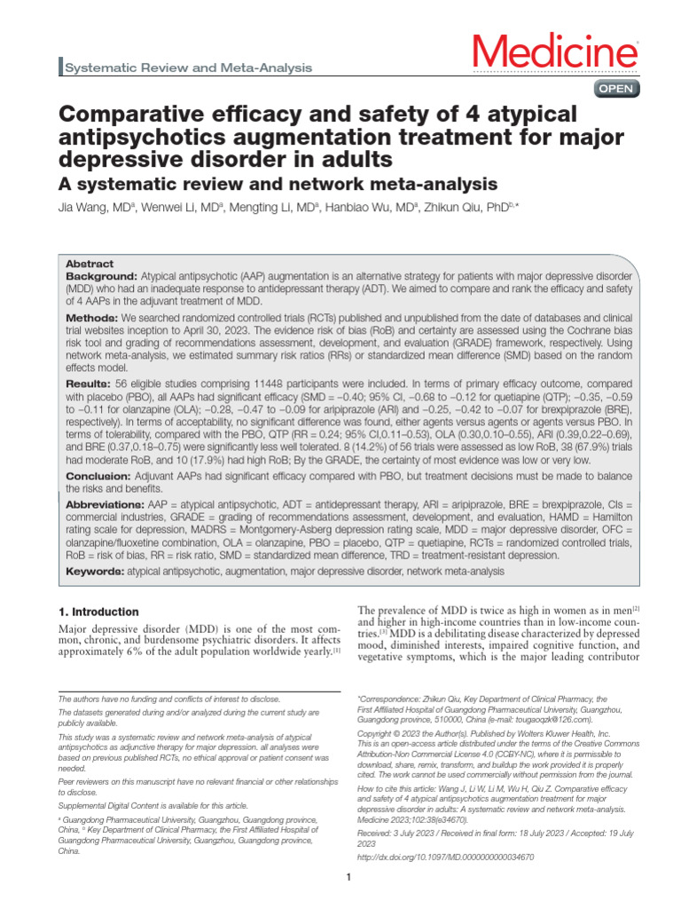 Efficacy of Atypical Antipsychotics in MDD | PDF | Major Depressive ...