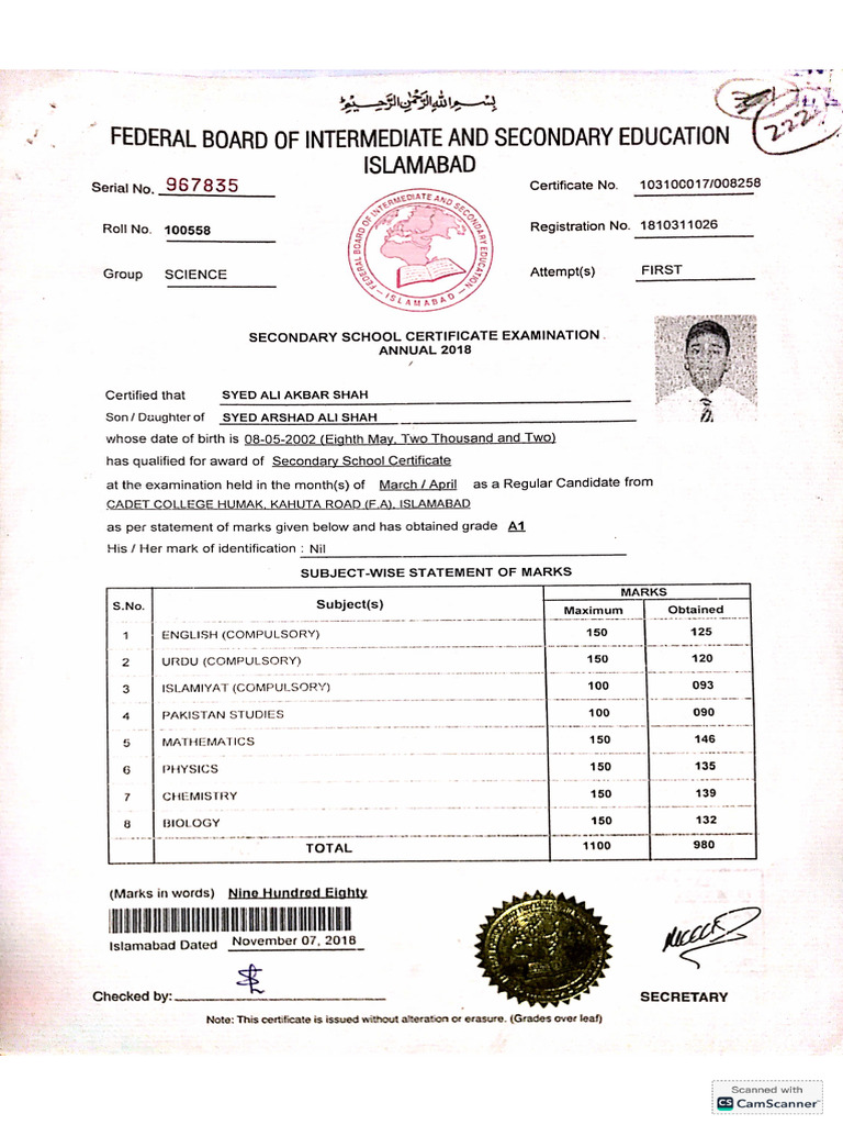 SSC Certificate | PDF
