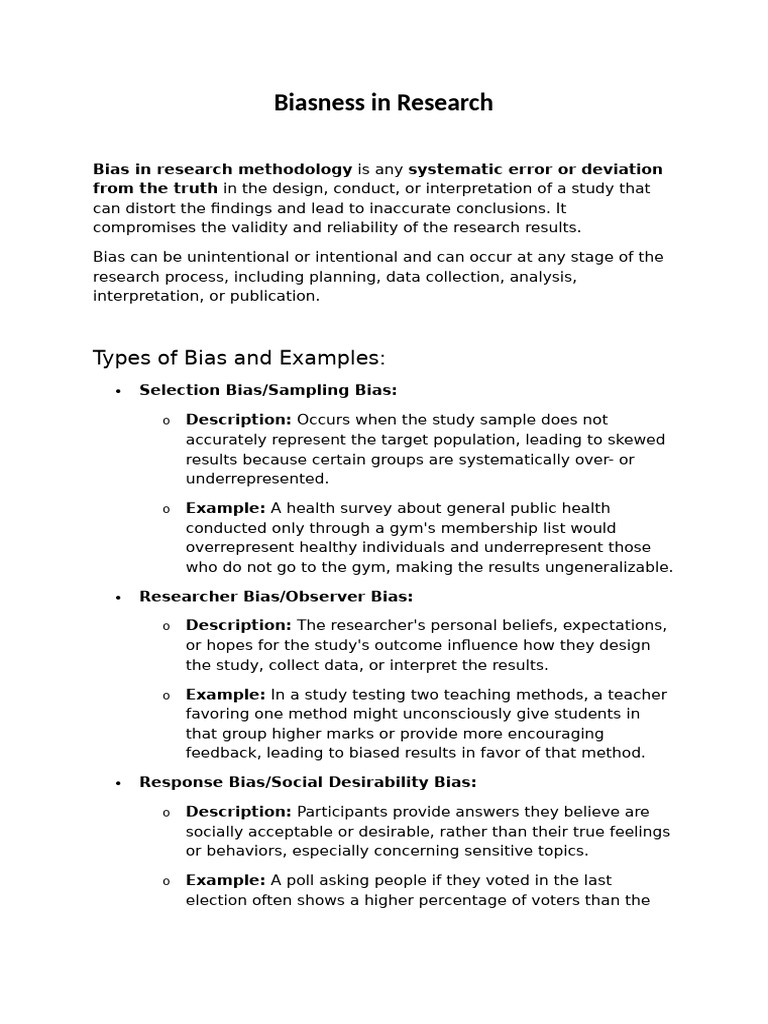 Understanding Bias in Research Methodology | PDF | Confounding | Bias