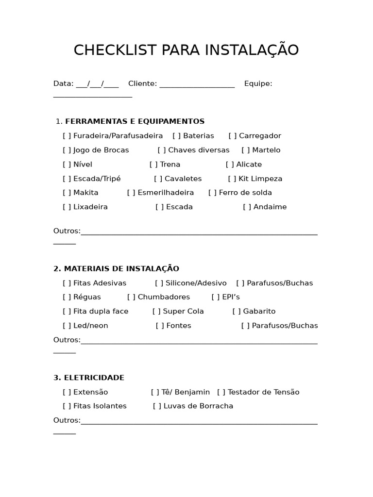 Checklist Completo para Instalação | PDF
