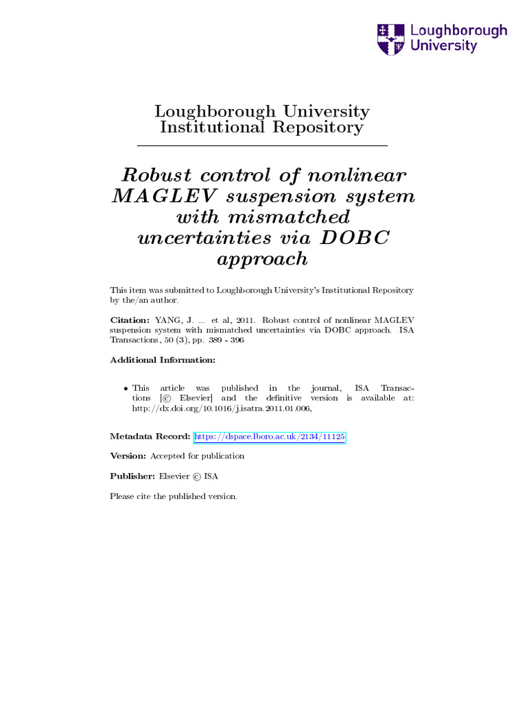 Robust Control of Nonlinear MAGLEV System | PDF | Control Theory ...