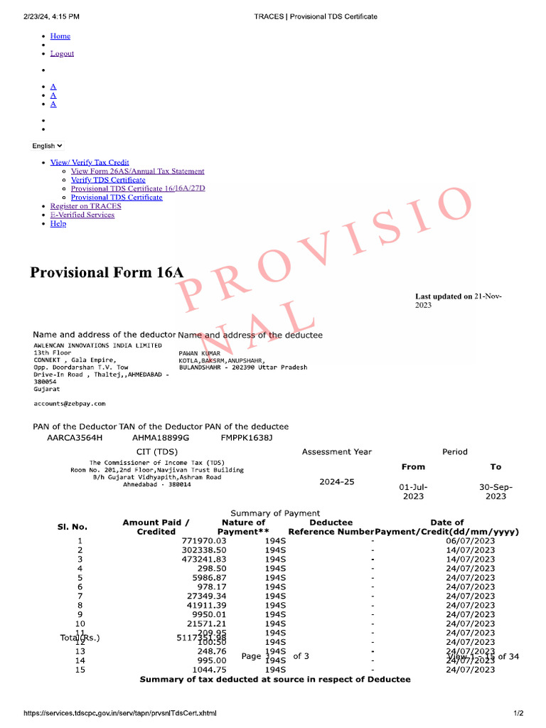 Form 16 A 2 | PDF