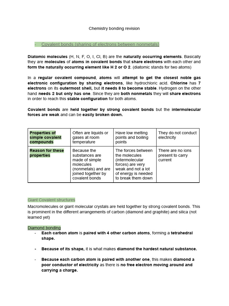 Chemistry Bonding Revision | PDF | Ion | Chemical Bond