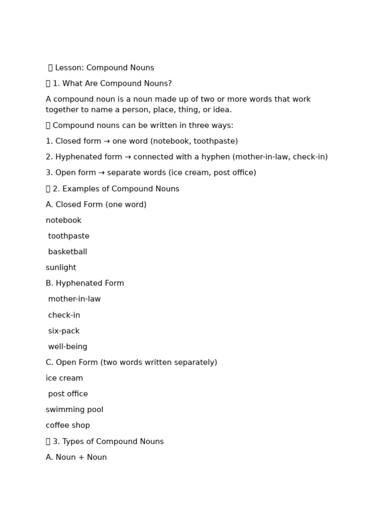 Understanding Compound Nouns Explained | PDF
