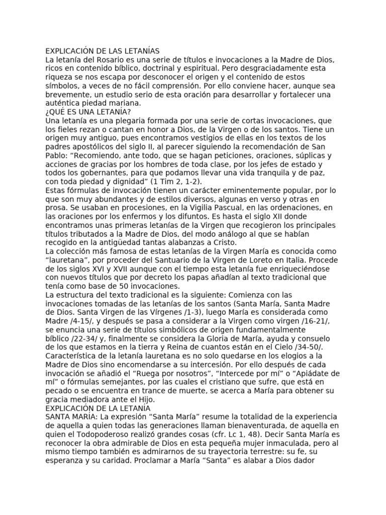 Explicación de Las Letanías | PDF | María, madre de Jesús | Cristo (título)