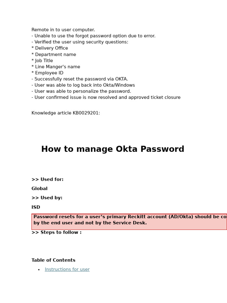 How to manage Okta Password | PDF | Password | User (Computing)