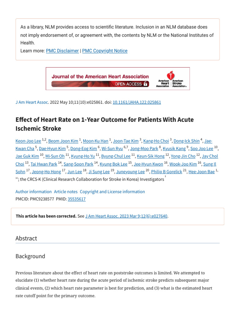 Heart Rate's Impact on Ischemic Stroke Outcomes | PDF | Heart Rate | Stroke