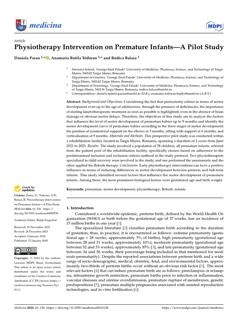 Physiotherapy for Premature Infants Study | PDF | Preterm Birth ...