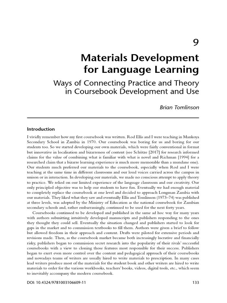 Tomlinson (2023) Materials Development For LL | PDF | Second Language ...