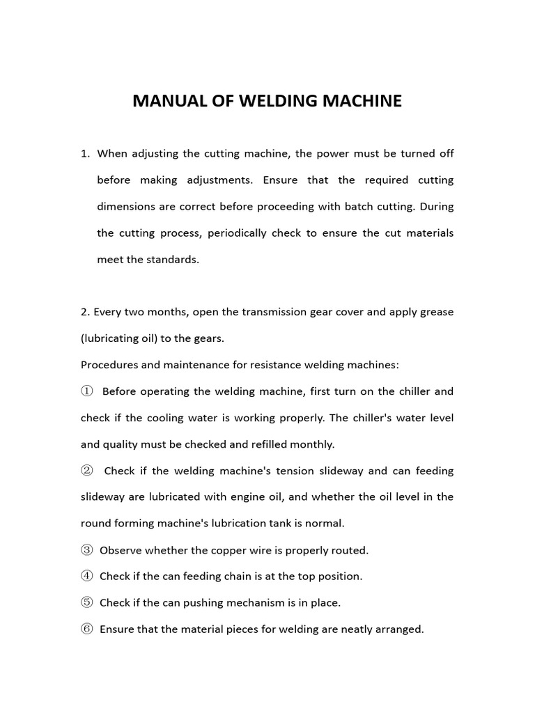 Welding Machine Maintenance Manual | PDF