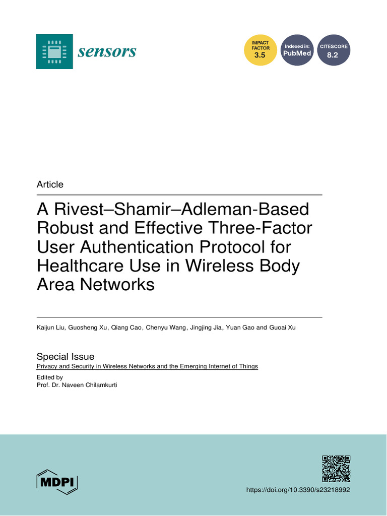 RSA-Based Three-Factor Authentication for WBANs | PDF | Key ...