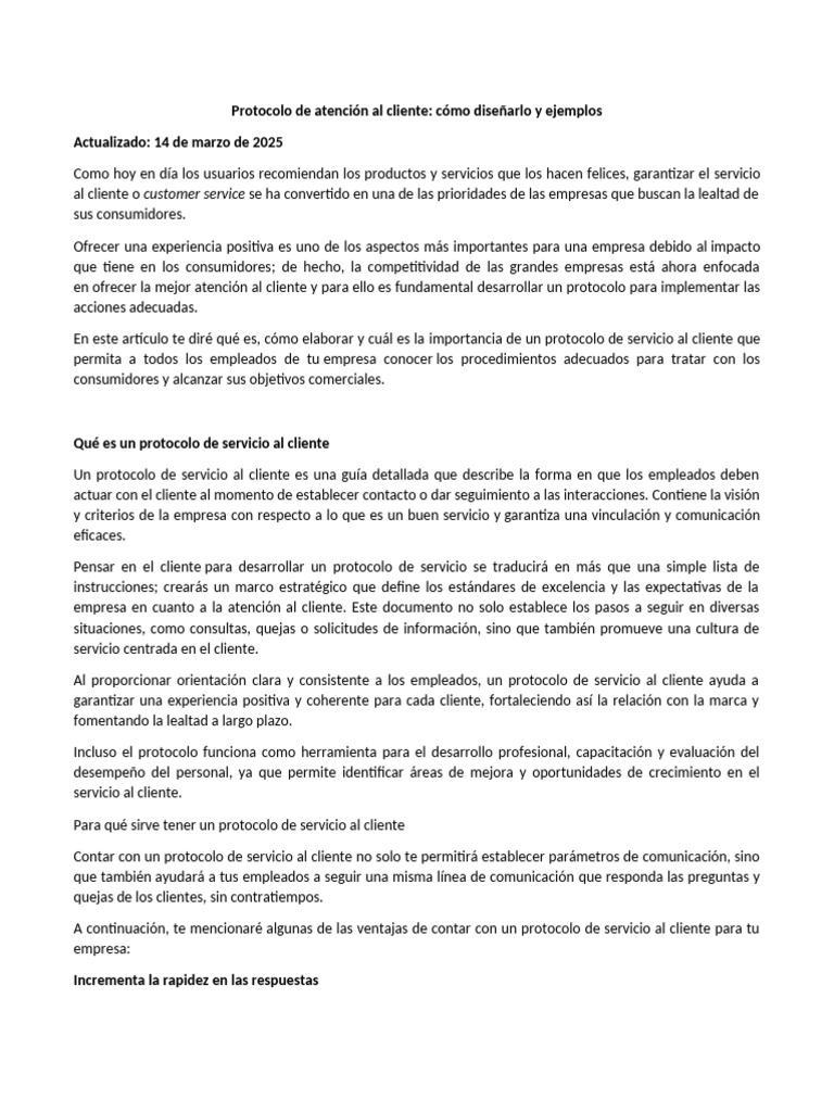 Protocolo de Atención al Cliente Efectivo | PDF | Servicio al Cliente ...
