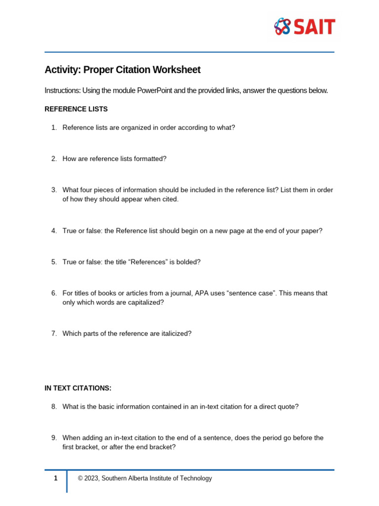 APA Citation Guidelines Worksheet | PDF | Citation | Bracket