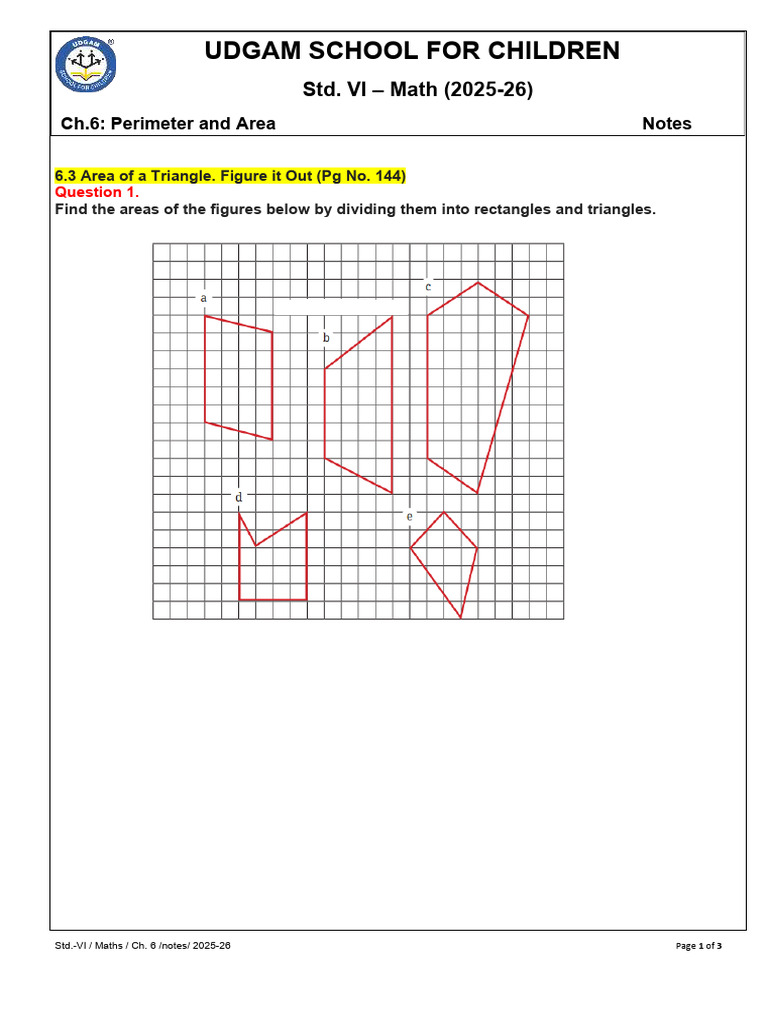 Area of a Triangle: Std VI Math Notes | PDF