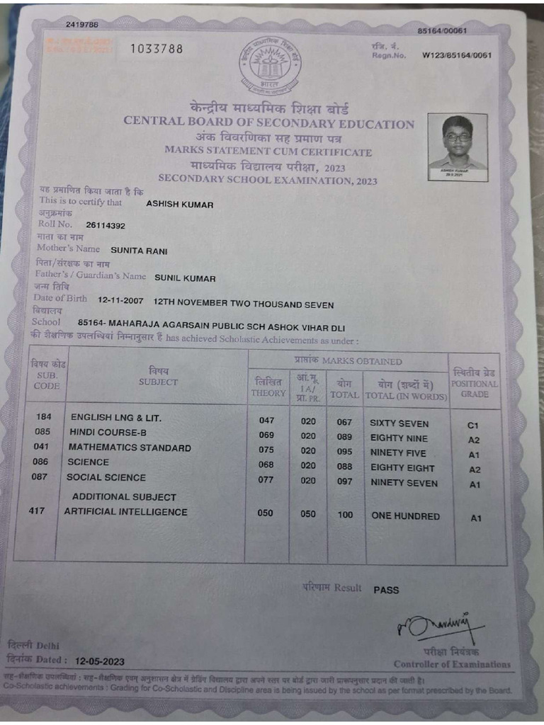 10th Marksheet Ashish - Compressed | PDF