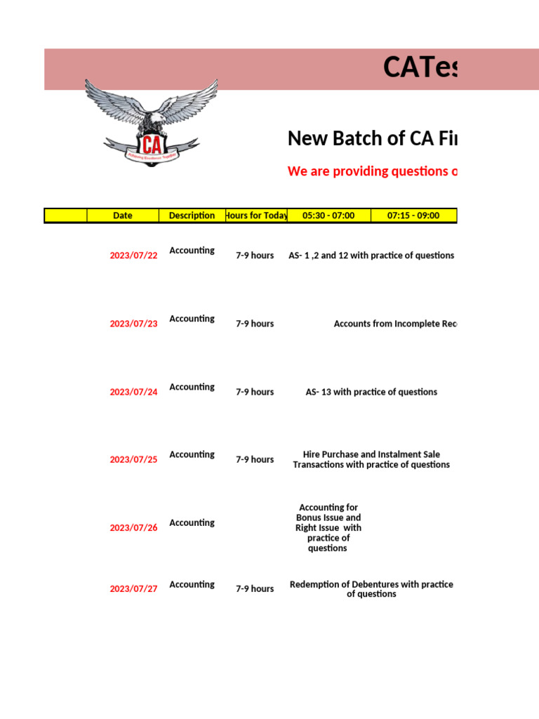CA Final Intermediate Study Schedule | PDF | Income Tax | Taxes