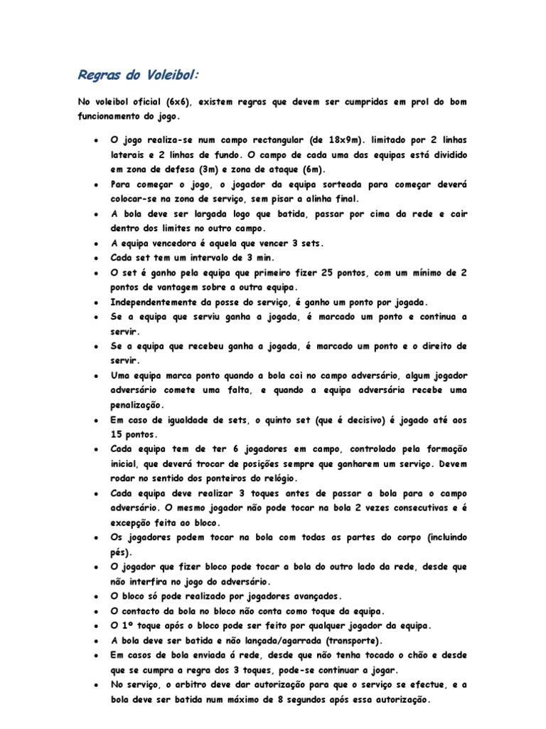 Regras Básicas do Voleibol 6x6 | PDF | Voleibol | Esportes