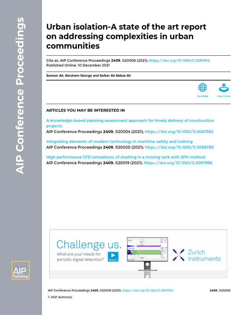 Urban Isolation-A State of The Art Report On Addressing Complexities in ...