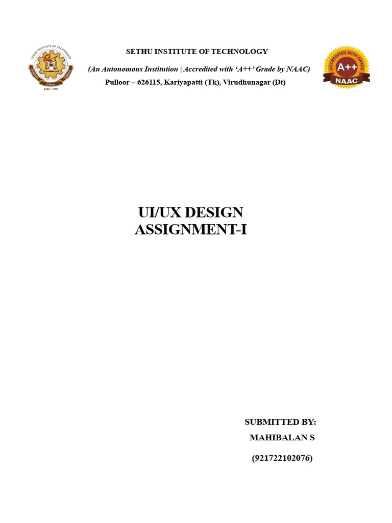 UI/UX Design Assignment by Mahibalan S | PDF