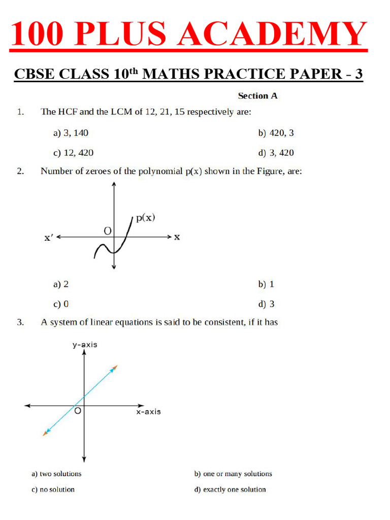 Cbse Class 10th Maths Practice Paper - 3 | PDF