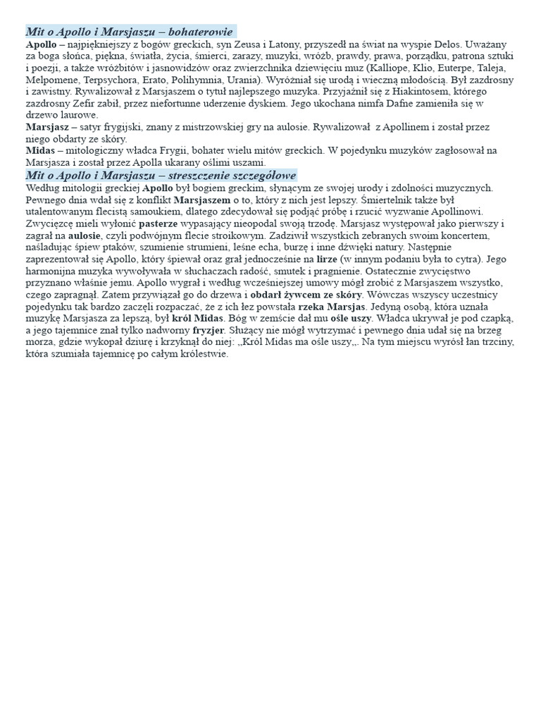 Mit o Apollo I Marsjaszu - Bohaterowie | PDF