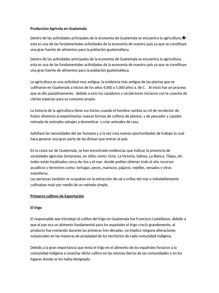 Agricultura y Cultivos en Guatemala | PDF | Agricultura | Dieta saludable