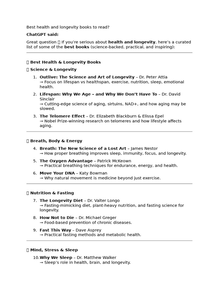 Top Health & Longevity Books Guide | PDF | Longevity | Fasting