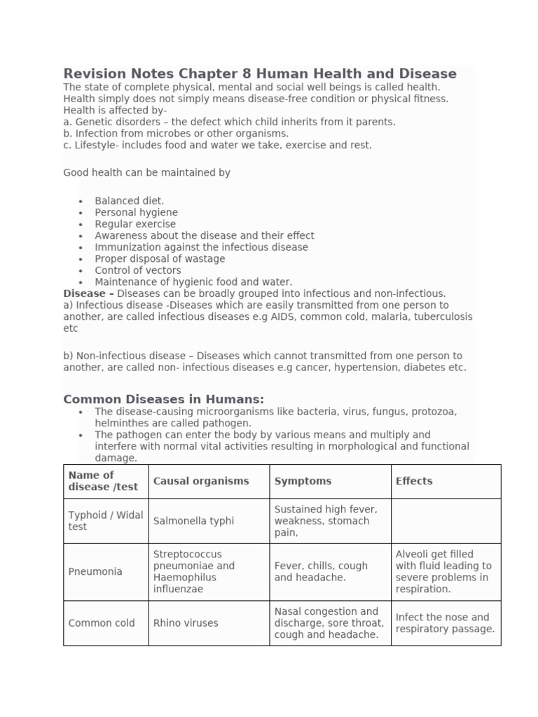 Human Health and Disease Class 12 Notes | PDF | Immune System | Lymphocyte