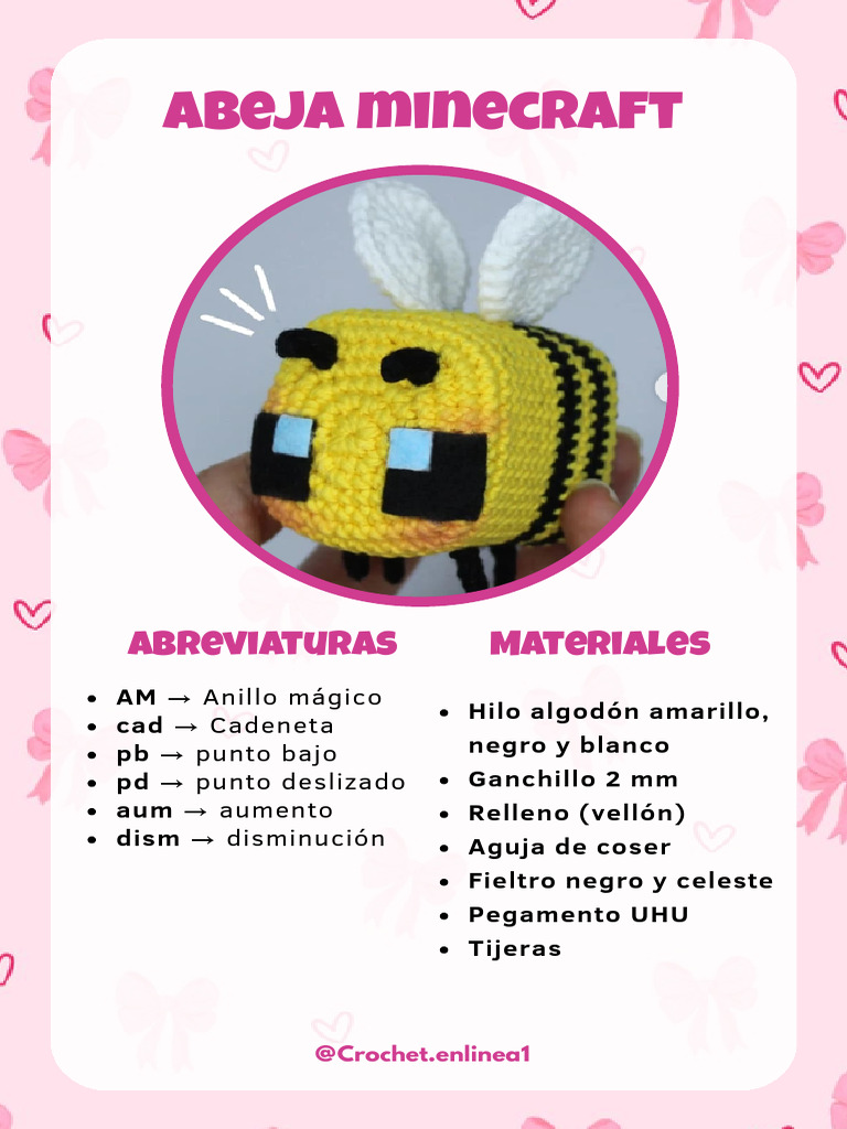 Patrón Crochet: Abeja Minecraft | PDF | Tejer | Costura