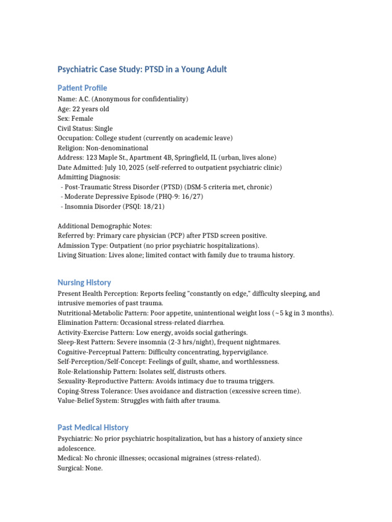 PTSD Case Study: Young Adult Insights | PDF | Psychological Trauma ...