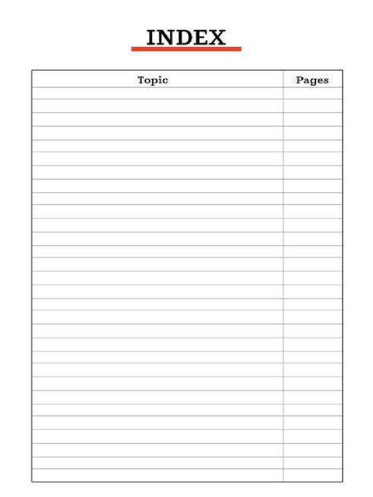 Index Sheet Template | PDF