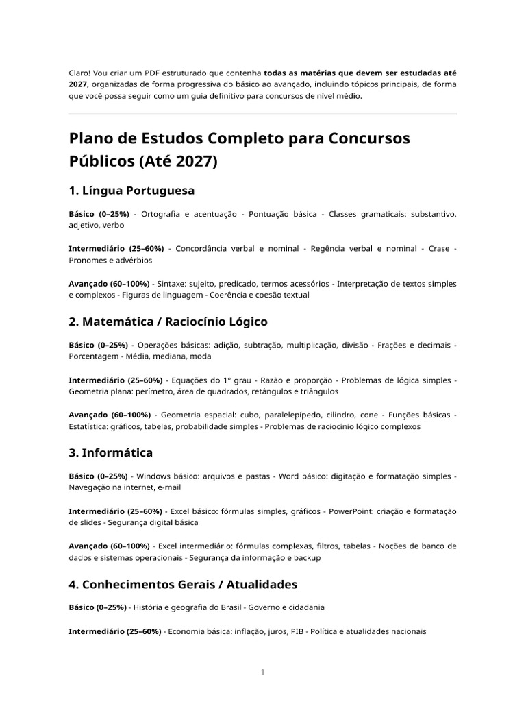Guia de Estudos para Concursos 2027 | PDF | Microsoft Excel