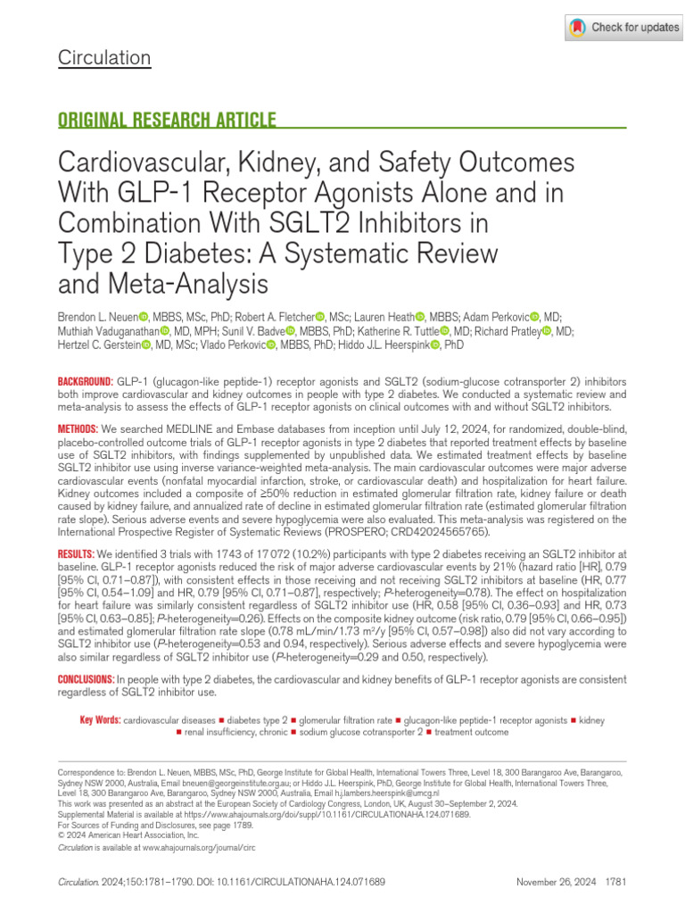 Neuen Et Al Cardiovascular Kidney and Safety Outcomes With Glp 1 ...