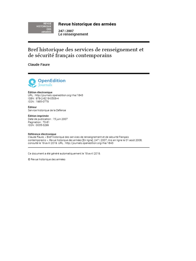 Historique des services de renseignement français | PDF | France ...