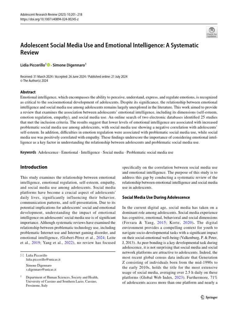 Adolescent Social Media & Emotional Intelligence | PDF | Emotional ...