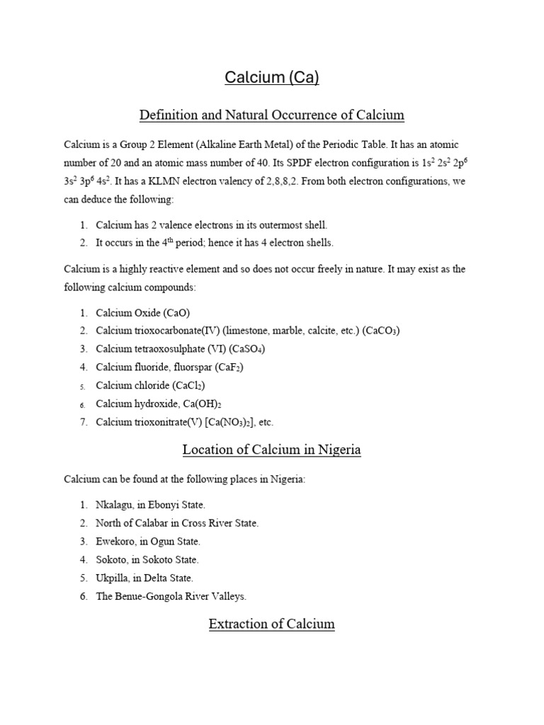 Group 1 Chemistry Class Project, Calcium | PDF | Calcium | Hydroxide