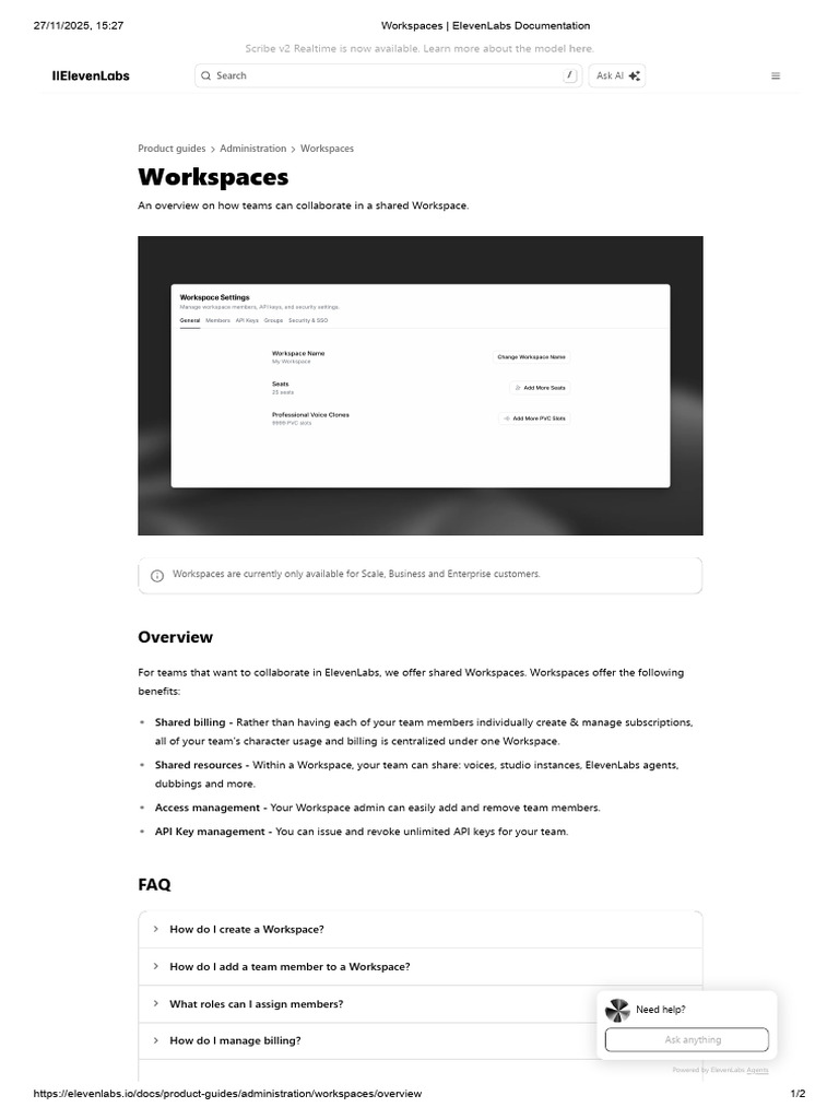 ElevenLabs Workspace Collaboration Guide | PDF | Computing | Software