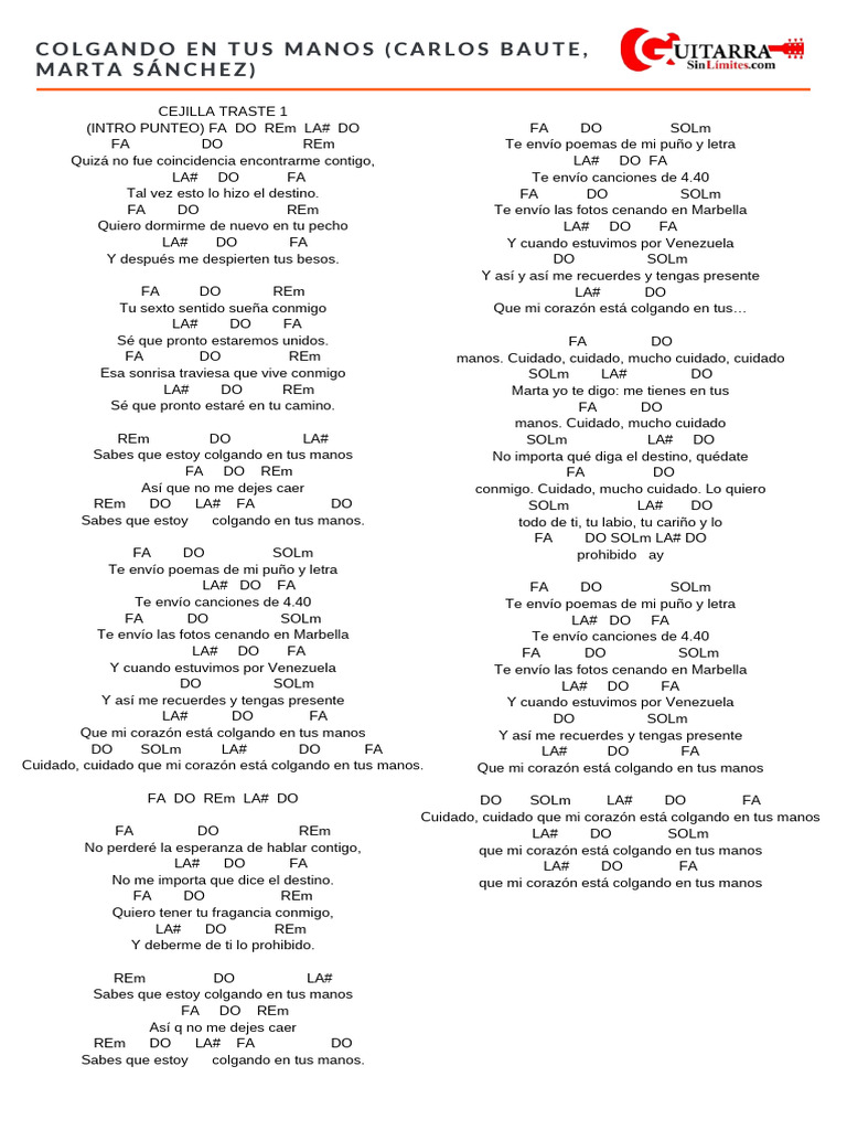 Colgando Entre Tus Manos Letra