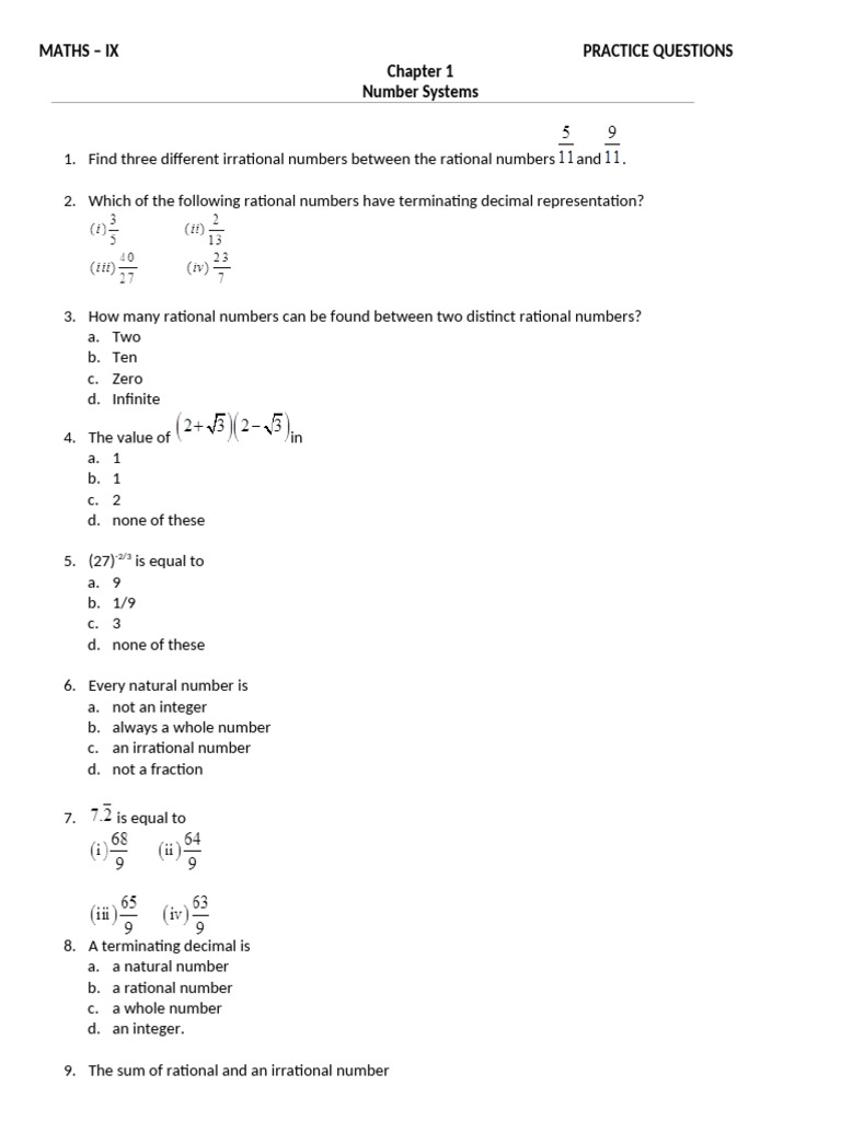 MATHS Practice Sheet For Common Entrance Test | PDF | Numbers ...