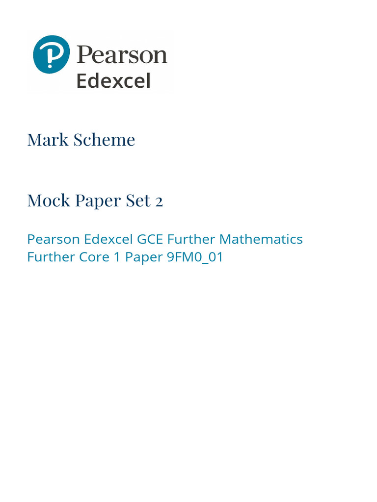 Edexcel GCE Further Mathematics Mark Scheme | PDF | Complex Number | Area