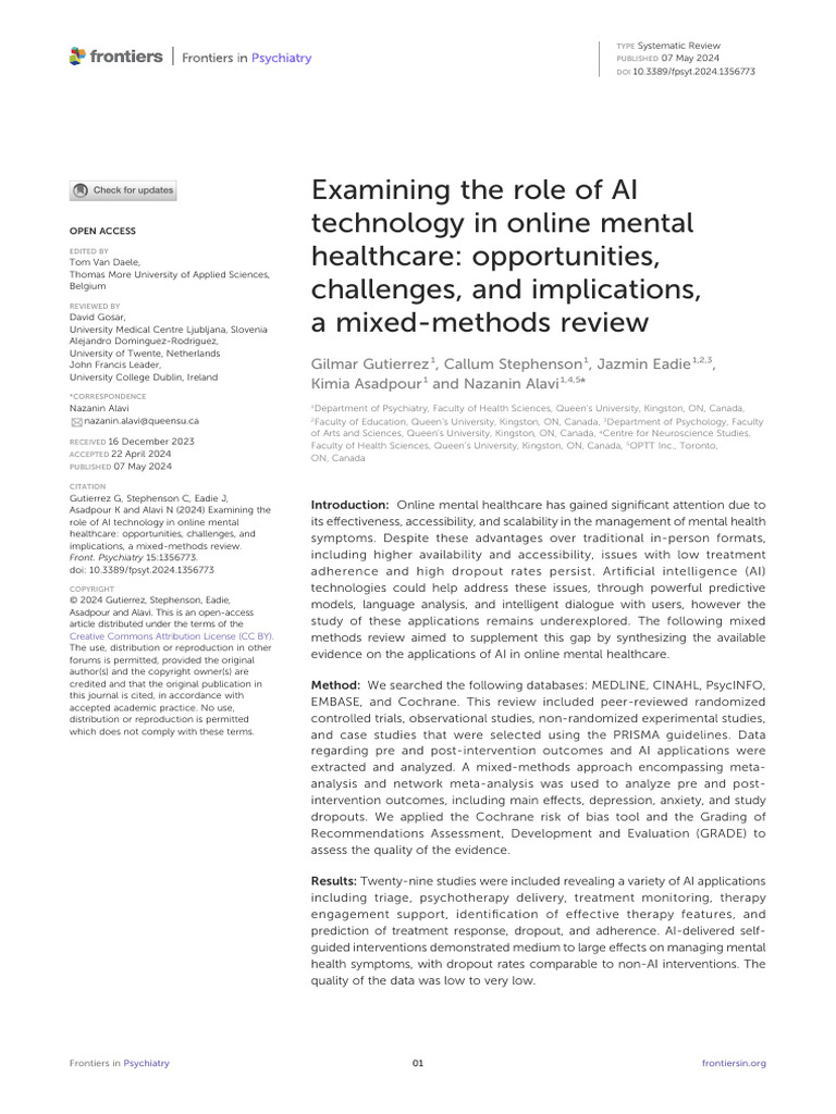 AI in Online Mental Healthcare Review | PDF | Machine Learning | Meta ...