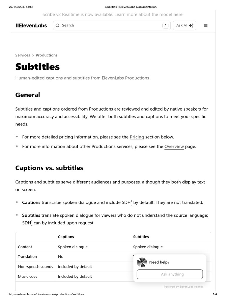 Subtitles - ElevenLabs Documentation Subtitles | PDF | Human ...