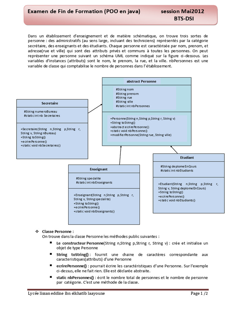 UML et POO : Gestion des Personnes au Lycée | PDF | Informatique ...