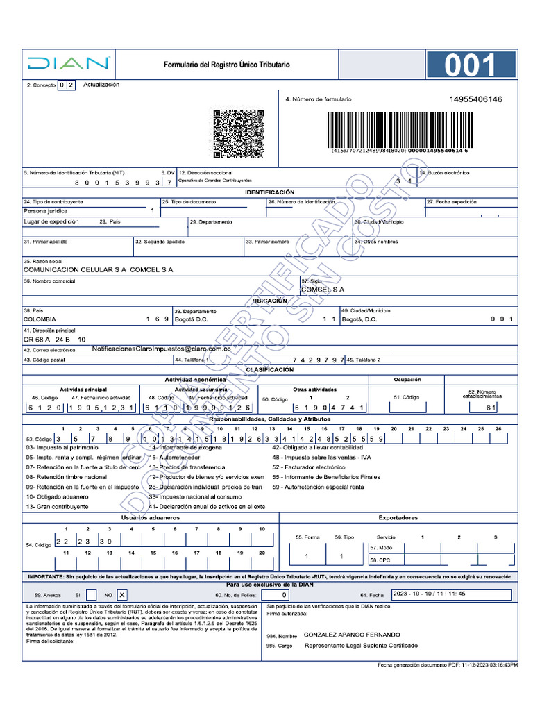 Rut Comcel | PDF