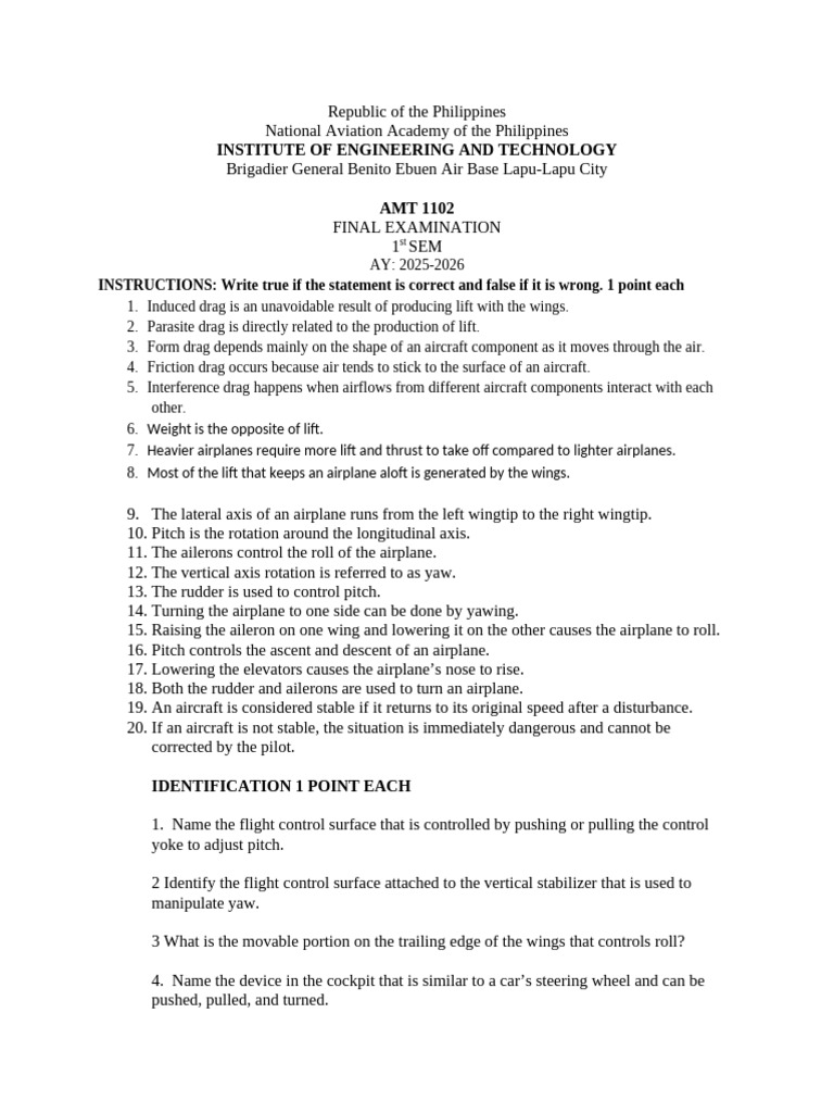 Aviation Exam: Flight Mechanics & Controls | PDF | Flight Control ...