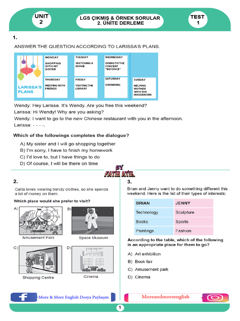 LGS Unit 2 Test Questions & Answers | PDF | Lunch | Cooking