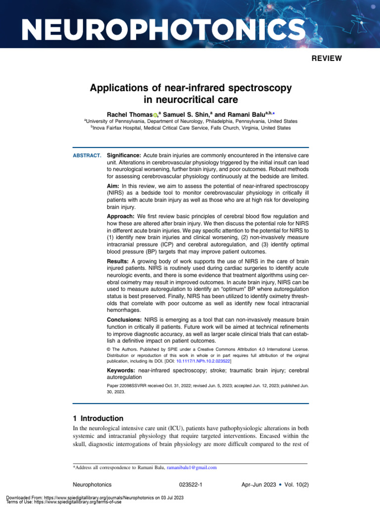 NIRS in Neurocritical Care: Monitoring Brain Injury | PDF | Traumatic ...